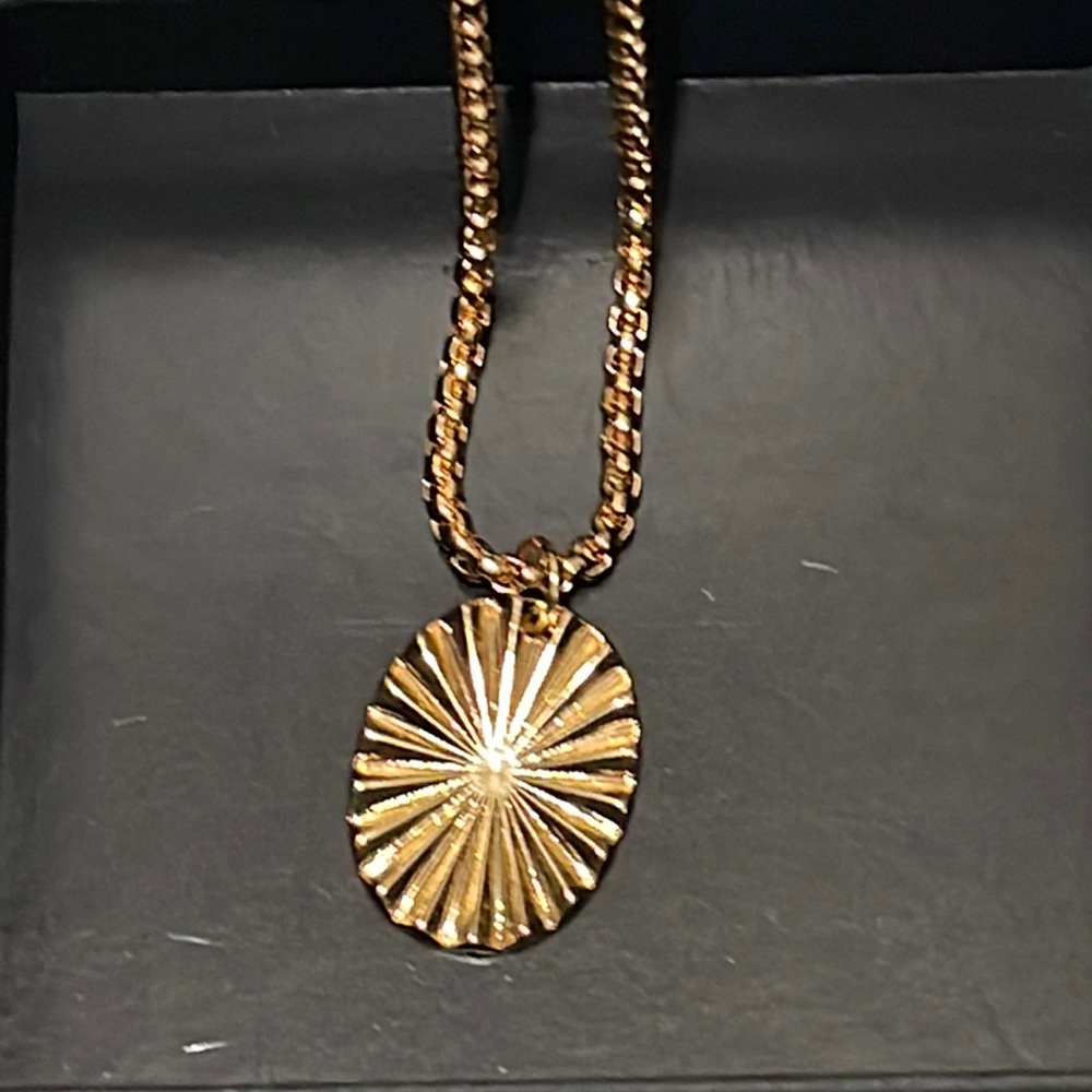 Marlyn Schiff Box Chain Oval Pendant Necklace in Gold